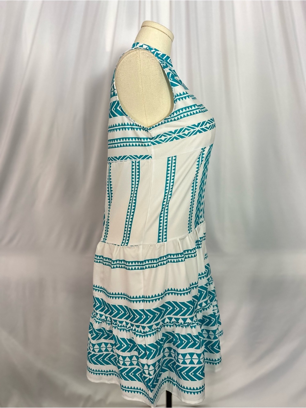 West Coast Turquoise White Tribal Print Sleeveless Shift Dress Size Large (1327) - Picture 6 of 11